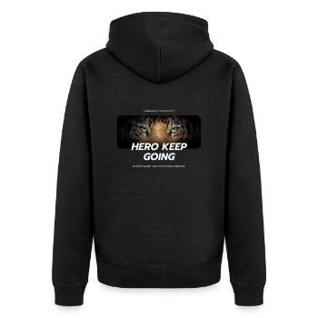 Furchtlos und das Böse darin Keep GoingHero - Unisex Premium Bio Zip Hoodie - Schwarz - Hinten - Nico (187cm)
