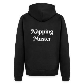 Napping Master - Unisex Premium Organic Zip Hoodie - black - Back - Nico (187cm)