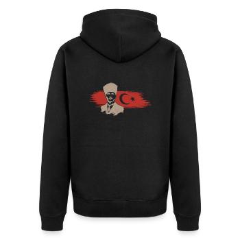 Atatürk Turkey Flagge Mustafa Kemal Silhouette - Unisex Premium Bio Zip Hoodie - Schwarz - Hinten - Nico (187cm)