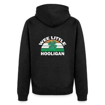 St Patricks Day Wee Little Hooligan Funny - Unisex Premium Organic Zip Hoodie - black - Back - Nico (187cm)