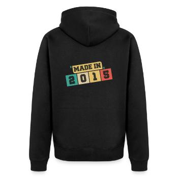 2015 Jubiläum 2015 Jahrgang 2015 Jubiläum - Unisex Premium Bio Zip Hoodie - Schwarz - Hinten - Nico (187cm)