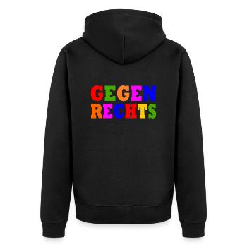 Gegen rechts - Unisex Premium Bio Zip Hoodie - Schwarz - Hinten - Nico (187cm)