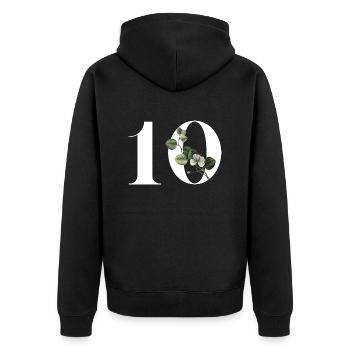 Numéro 10 floral vert -10e anniversaire floral - Veste à capuche bio Premium Unisexe - noir - Dos - Nico (187cm)
