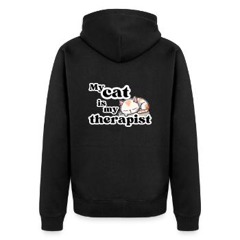 My Cat is My Therapist Cute Sleeping Cat - Unisex Premium Organic Zip Hoodie - black - Back - Nico (187cm)