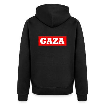 Gaza - Unisex Premium Bio Zip Hoodie - Schwarz - Hinten - Nico (187cm)