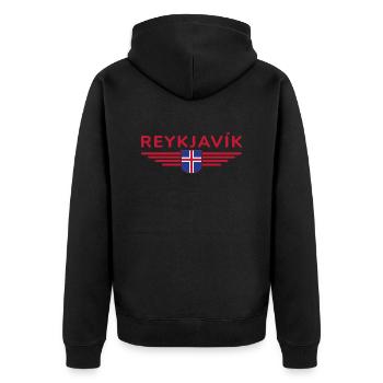T-shirt Reykjavík – La ville des aurores boréales - Veste à capuche bio Premium Unisexe - noir - Dos - Nico (187cm)