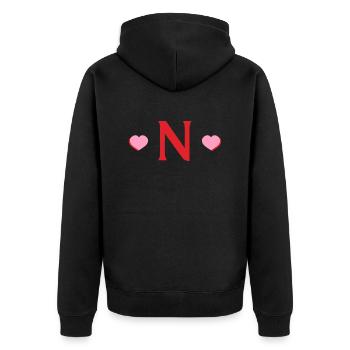 Letter n Red Hearts - Unisex Premium Organic Zip Hoodie - black - Back - Nico (187cm)