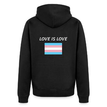 Trans-Flagge Liebe ist Liebe - Unisex Premium Bio Zip Hoodie - Schwarz - Hinten - Nico (187cm)