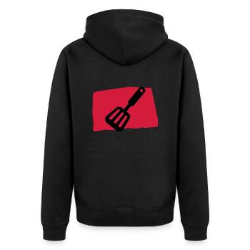 pfannenwender_c2 - Unisex Premium Bio Zip Hoodie - Schwarz - Hinten - Nico (187cm)