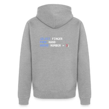 Mittelfinger Select SQL Entwickler Lustig Geschenk - Unisex Premium Bio Zip Hoodie - Grau meliert - Hinten - Nico (187cm)