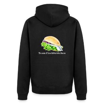 Team Fischbrötchen - Unisex Premium Bio Zip Hoodie - Schwarz - Hinten - Nico (187cm)