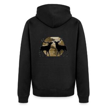 Hirsch - Unisex Premium Bio Zip Hoodie - Schwarz - Hinten - Nico (187cm)