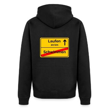 Ortsschild Schwimmen Laufen Sprintdistanz - Unisex Premium Bio Zip Hoodie - Schwarz - Hinten - Nico (187cm)