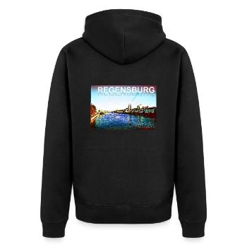 Regensburg - Unisex Premium Bio Zip Hoodie - Schwarz - Hinten - Nico (187cm)