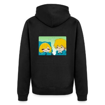 Junge, der seine kleine Freundin beobachtet - Unisex Premium Bio Zip Hoodie - Schwarz - Hinten - Nico (187cm)