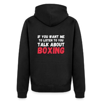 Tu veux que j’écoute parler de boxe drôle - Veste à capuche bio Premium Unisexe - noir - Dos - Nico (187cm)