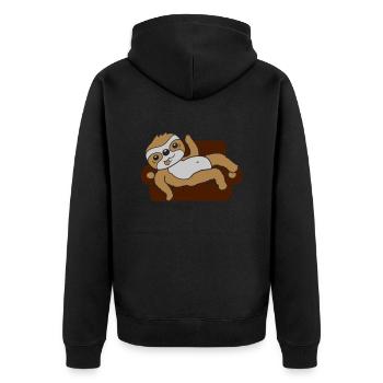 Faultier Zuhause chillen Sofa - Unisex Premium Bio Zip Hoodie - Schwarz - Hinten - Nico (187cm)