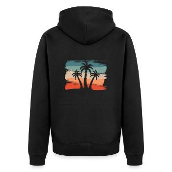 Beach Style: Retro Palmen einsame Insel Design - Unisex Premium Bio Zip Hoodie - Schwarz - Hinten - Nico (187cm)