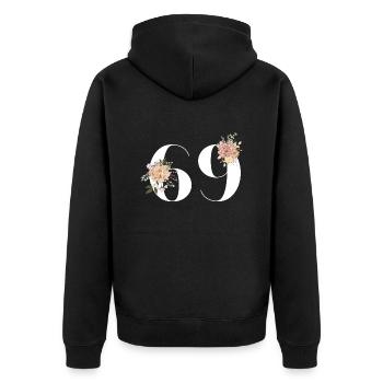 69th Anniversary Flowers (Gift of 69 years) - Unisex Premium Organic Zip Hoodie - black - Back - Nico (187cm)