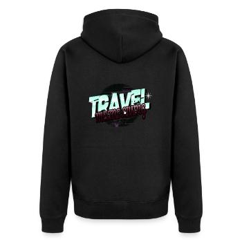 camping beer travel typography eat sleep travel - Unisex Premium Bio Zip Hoodie - Schwarz - Hinten - Nico (187cm)