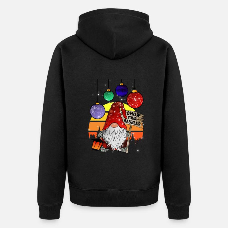 Weihnachts Wichtel mit Christbaum Kugeln - Unisex Premium Bio Zip Hoodie - Schwarz