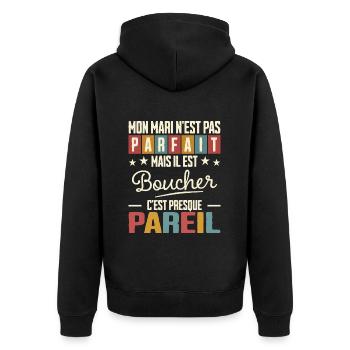 Humour Mari Pas Parfait Femme De Mari Boucher - Veste à capuche bio Premium Unisexe - noir - Dos - Nico (187cm)