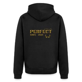 Perfect since 2009 - Unisex Premium Bio Zip Hoodie - Schwarz - Hinten - Nico (187cm)