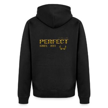 Perfect since 1991 - Unisex Premium Bio Zip Hoodie - Schwarz - Hinten - Nico (187cm)