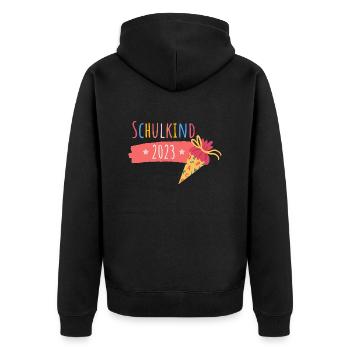 Schulstart 2023: Bereit für die Zukunft - Unisex Premium Bio Zip Hoodie - Schwarz - Hinten - Nico (187cm)