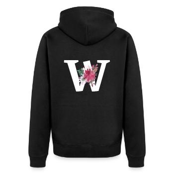 Brief mit Blumen - Unisex Premium Bio Zip Hoodie - Schwarz - Hinten - Nico (187cm)