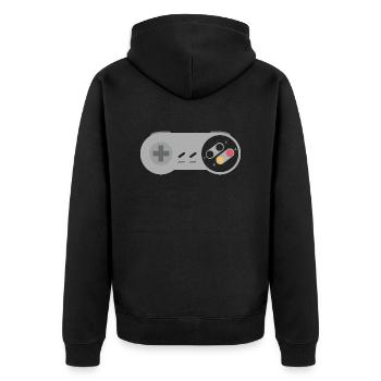 Controller - Unisex Premium Bio Zip Hoodie - Schwarz - Hinten - Nico (187cm)