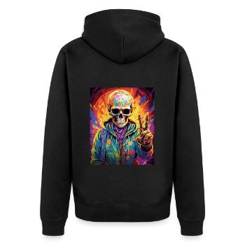 Cooler Skull Totenkopf für deinen coolen Look - Unisex Premium Bio Zip Hoodie - Schwarz - Hinten - Nico (187cm)