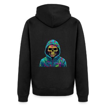 Cooler Skull Totenkopf für deinen coolen Look - Unisex Premium Bio Zip Hoodie - Schwarz - Hinten - Nico (187cm)