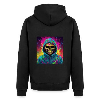 Cooler Skull Totenkopf für deinen coolen Look - Unisex Premium Bio Zip Hoodie - Schwarz - Hinten - Nico (187cm)