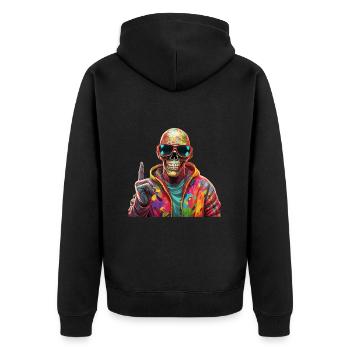 Cooler Skull Totenkopf für deinen coolen Look - Unisex Premium Bio Zip Hoodie - Schwarz - Hinten - Nico (187cm)