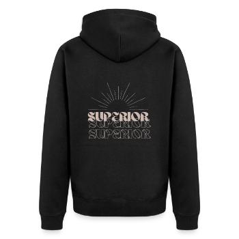 SUPERIOR DESIGN - Unisex Premium Bio Zip Hoodie - Schwarz - Hinten - Nico (187cm)
