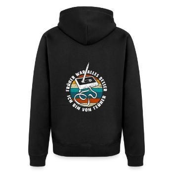 Kassette - Früher war alles besser - Retro - Unisex Premium Bio Zip Hoodie - Schwarz - Hinten - Nico (187cm)