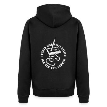 Kassette - Früher war alles besser - Unisex Premium Bio Zip Hoodie - Schwarz - Hinten - Nico (187cm)