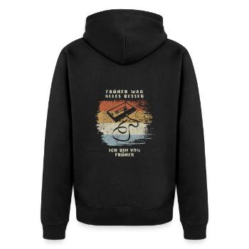 Kassette - Früher war alles besser Vintage Retro - Unisex Premium Bio Zip Hoodie - Schwarz - Hinten - Nico (187cm)