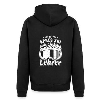 Ski, Geprüfter Apres Ski Lehrer, Skiurlaub - Unisex Premium Bio Zip Hoodie - Schwarz - Hinten - Nico (187cm)