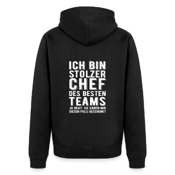 Ich bin stolzer Chef des besten Teams - Spruch - Unisex Premium Bio Zip Hoodie - Schwarz - Hinten - Nico (187cm)