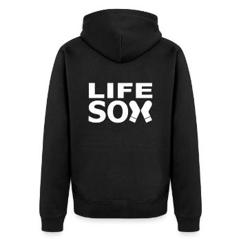 Life Socks - Unisex Premium Bio Zip Hoodie - Schwarz - Hinten - Nico (187cm)