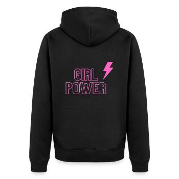 Girl Power blitz - Unisex Premium Bio Zip Hoodie - Schwarz - Hinten - Nico (187cm)