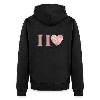 Buchstabe h Herz roségold - Unisex Premium Bio Zip Hoodie - Schwarz - Hinten - Nico (187cm)