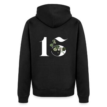 Numéro 15 floral vert -15e anniversaire floral - Veste à capuche bio Premium Unisexe - noir - Dos - Nico (187cm)