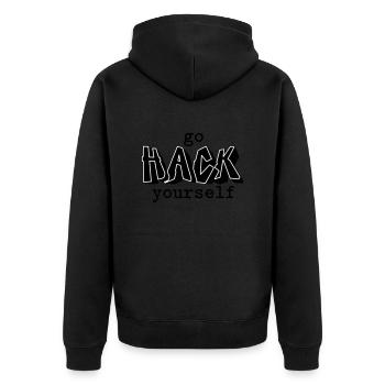 Go hack yourself - Unisex Premium Organic Zip Hoodie - black - Back - Nico (187cm)
