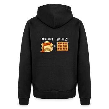 Pfannkuchen über Waffeln - Unisex Premium Bio Zip Hoodie - Schwarz - Hinten - Nico (187cm)