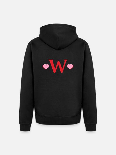 Letter w Red Hearts - Unisex Premium Organic Zip Hoodie - black