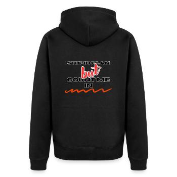 STUPID PLAN - Unisex Premium Bio Zip Hoodie - Schwarz - Hinten - Nico (187cm)