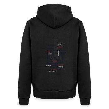 Nordsee Wortwolke – Maritimes Design - Unisex Premium Bio Zip Hoodie - Schwarz - Hinten - Nico (187cm)